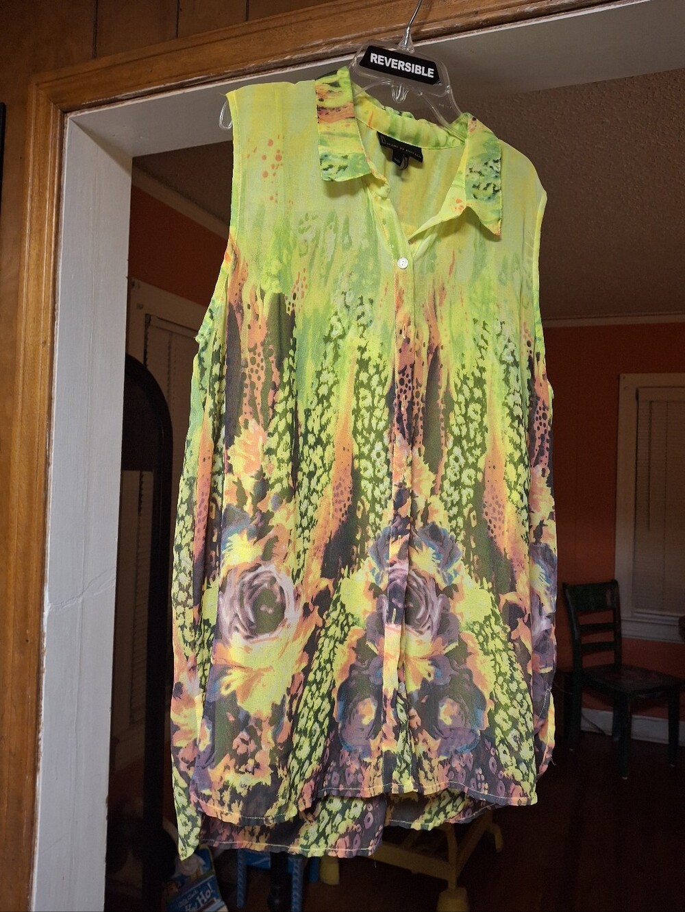I. Jeans By Buffalo Women's XL 2-fer Sleeveless BOHO Blouse & Tank Yellow Floral - Picture 6 of 8